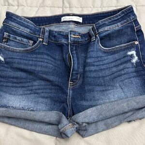 KanCan Indigo Blue Rolled Cuff Denim Shorts